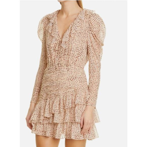 Ulla Johnson Cecily Metallic Dot Long Sleeve Silk Blend Dress Size 8 - Picture 6 of 14